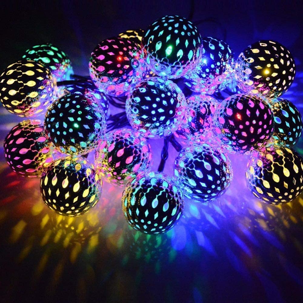 3m 14 LED's Golden Moroccan Ball Light Multicolor