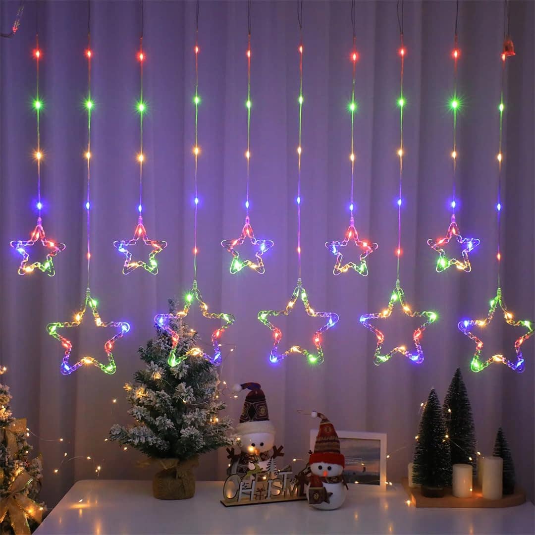 Star Curtain Lights 3M 96 LED Multicolor String Lights - 10 Stars Decorative Fairy Lights for Diwali, Christmas, Wedding & Home Decor - Image 3
