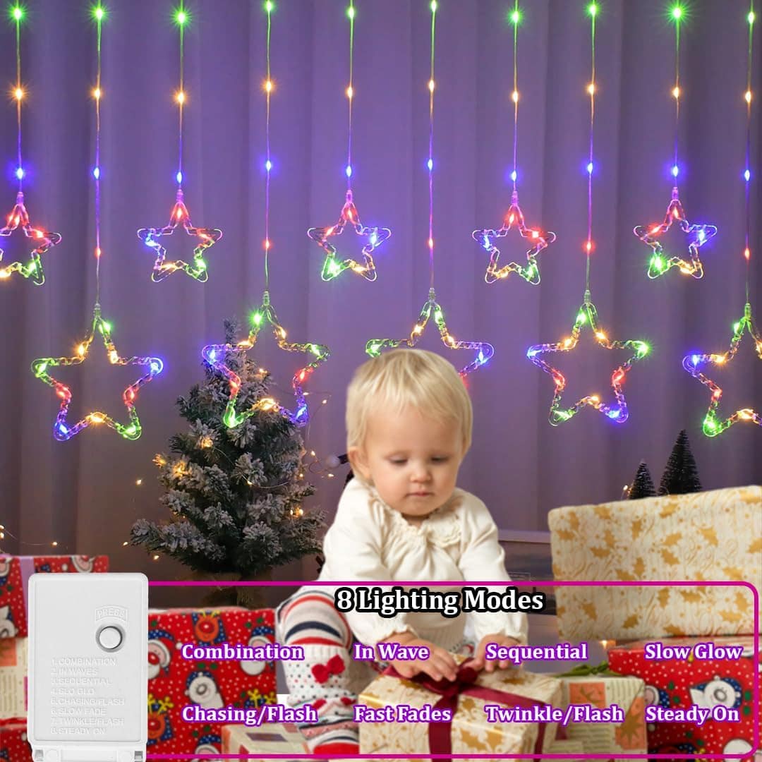 Star Curtain Lights 3M 96 LED Multicolor String Lights - 10 Stars Decorative Fairy Lights for Diwali, Christmas, Wedding & Home Decor - Image 7