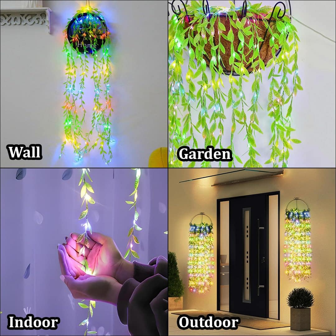 Artificial Leaf Fairy Lights 3m x 1m | 180 LED Multicolor String Lights for Home Decoration | Indoor Outdoor Curtain Lights - Image 6