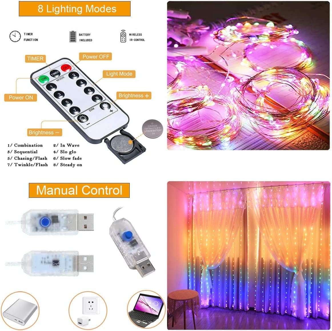 3x3 Meter 300 LED Curtain Lights USB Powered - Multicolor String Lights for Wedding, Party & Home Decoration with Remote Control - Image 12