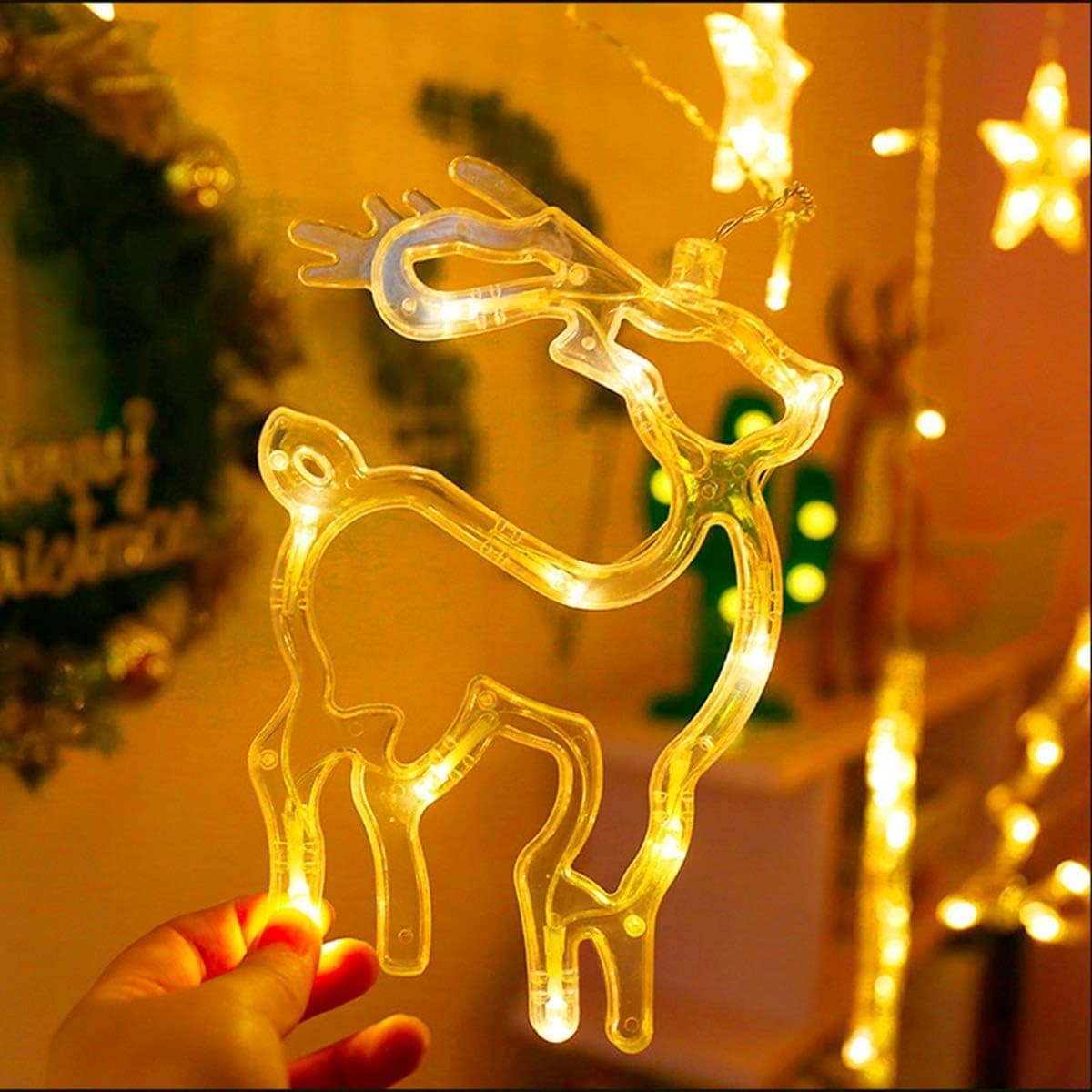 Deer Curtain LED Rice String Lights, 8 Flashing Modes, 5 Star, 2 Christmas Tree, 2 Bell and 2 Christmas Deer Light for Christmas Home Decorations, Festival Diwali - Image 4
