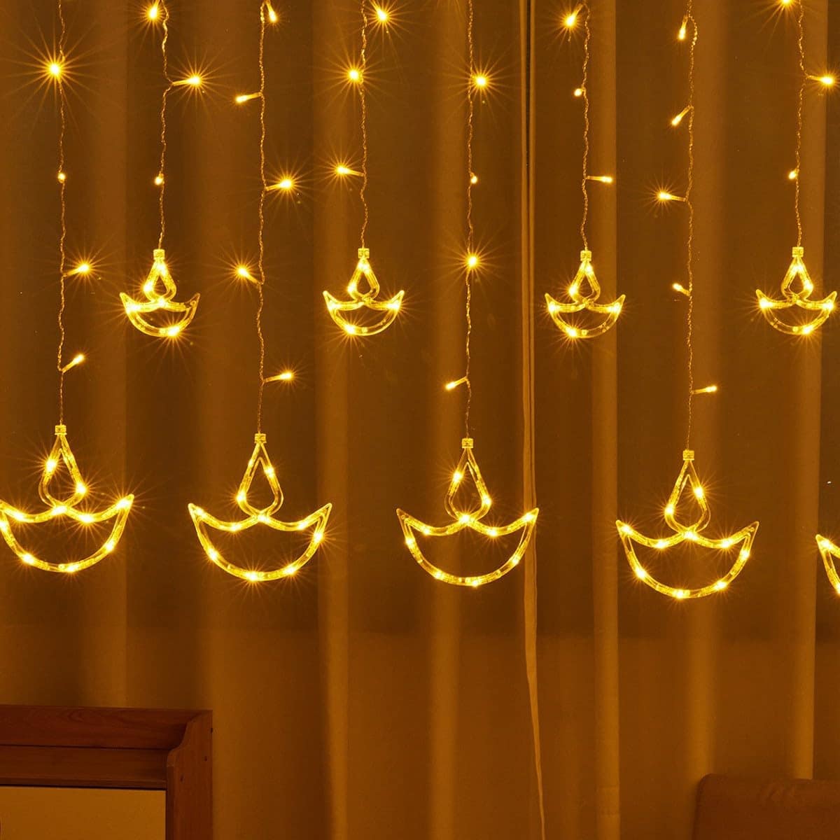 12 Diya Curtain String LED Lights for Diwali Decoration | 3 Meter Warm White Plug-in Fairy Lights with 108 LEDs & 8 Modes | Festival & Home Decor - Image 11