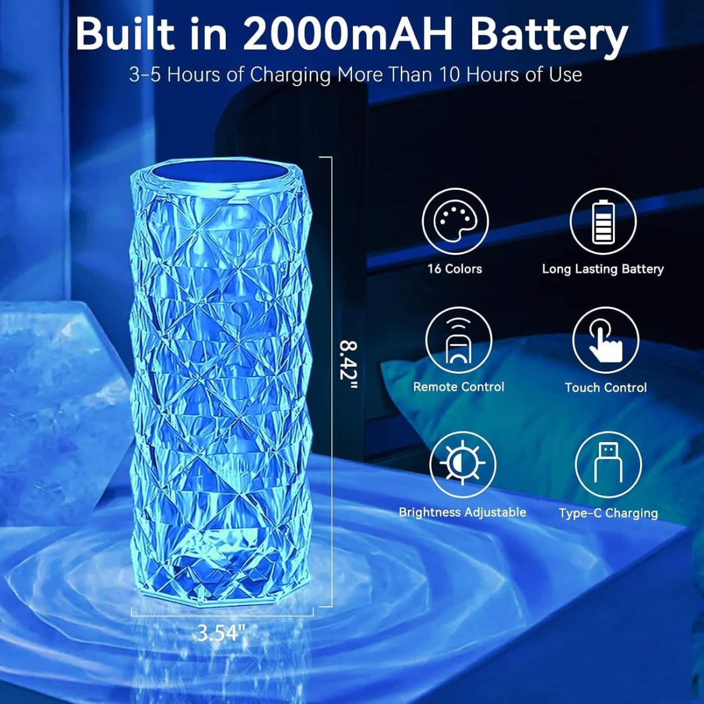 Touch Lamp Diamond Shape with USB Rechargeable | Crystal Table Light for Home Decor, Bedroom & Gifts - Image 10