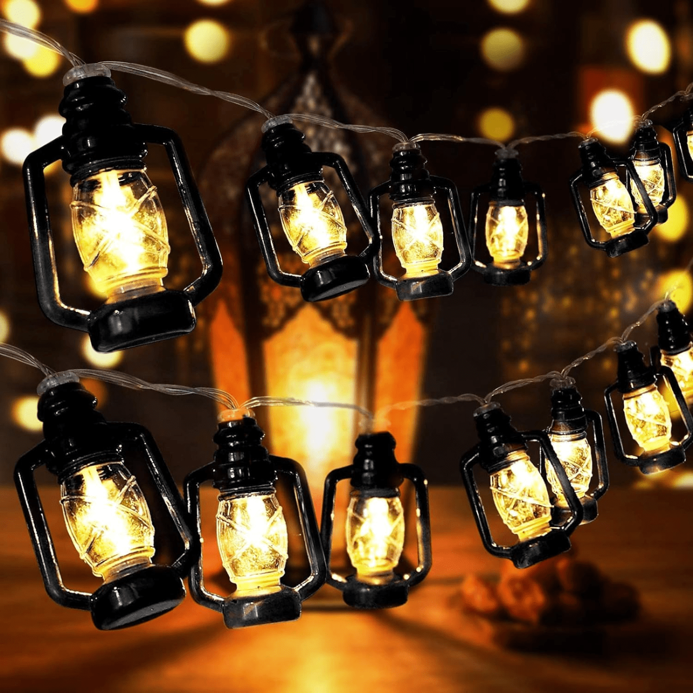 3M 14 LED Black Lantern Warm White Light - Decorative String Lights for Indoor & Outdoor