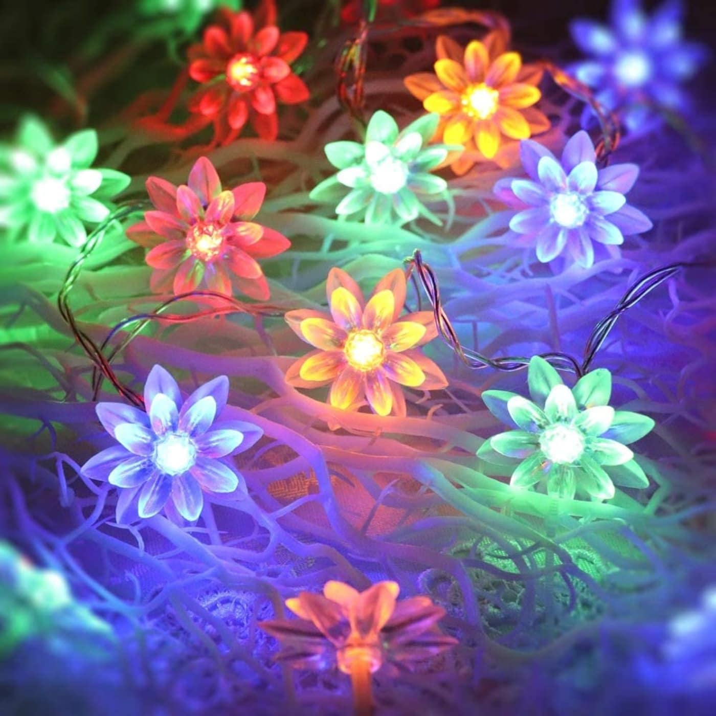 3M LED Flower String Lights - 14 LED Multicolor Double Silicon Flower Lights for Diwali, Christmas & Home Decoration