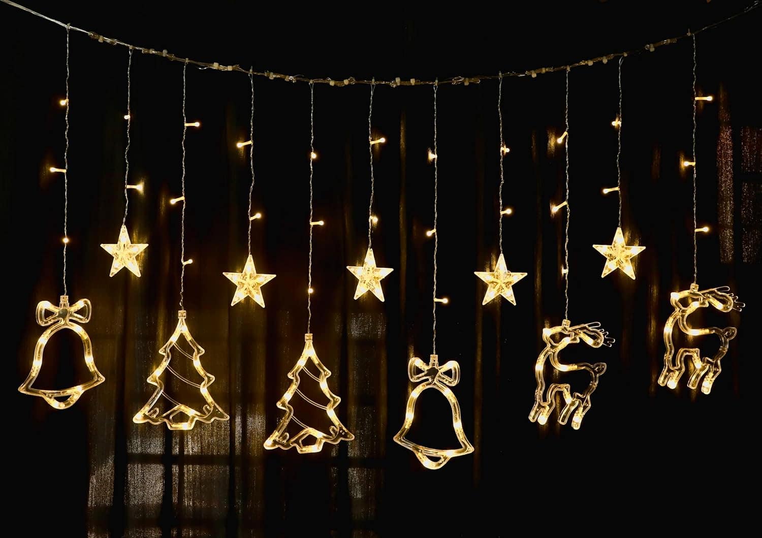 Deer Curtain LED Rice String Lights, 8 Flashing Modes, 5 Star, 2 Christmas Tree, 2 Bell and 2 Christmas Deer Light for Christmas Home Decorations, Festival Diwali - Image 5