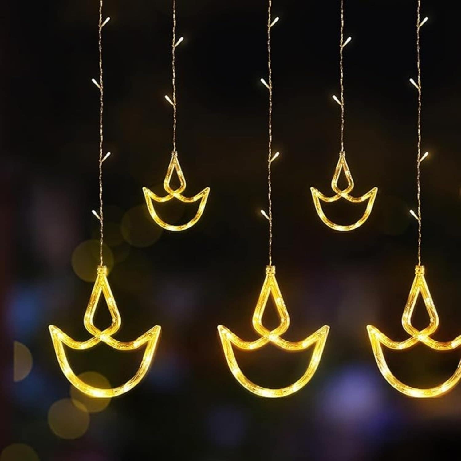 12 Diya Curtain String LED Lights for Diwali Decoration | 3 Meter Warm White Plug-in Fairy Lights with 108 LEDs & 8 Modes | Festival & Home Decor - Image 13