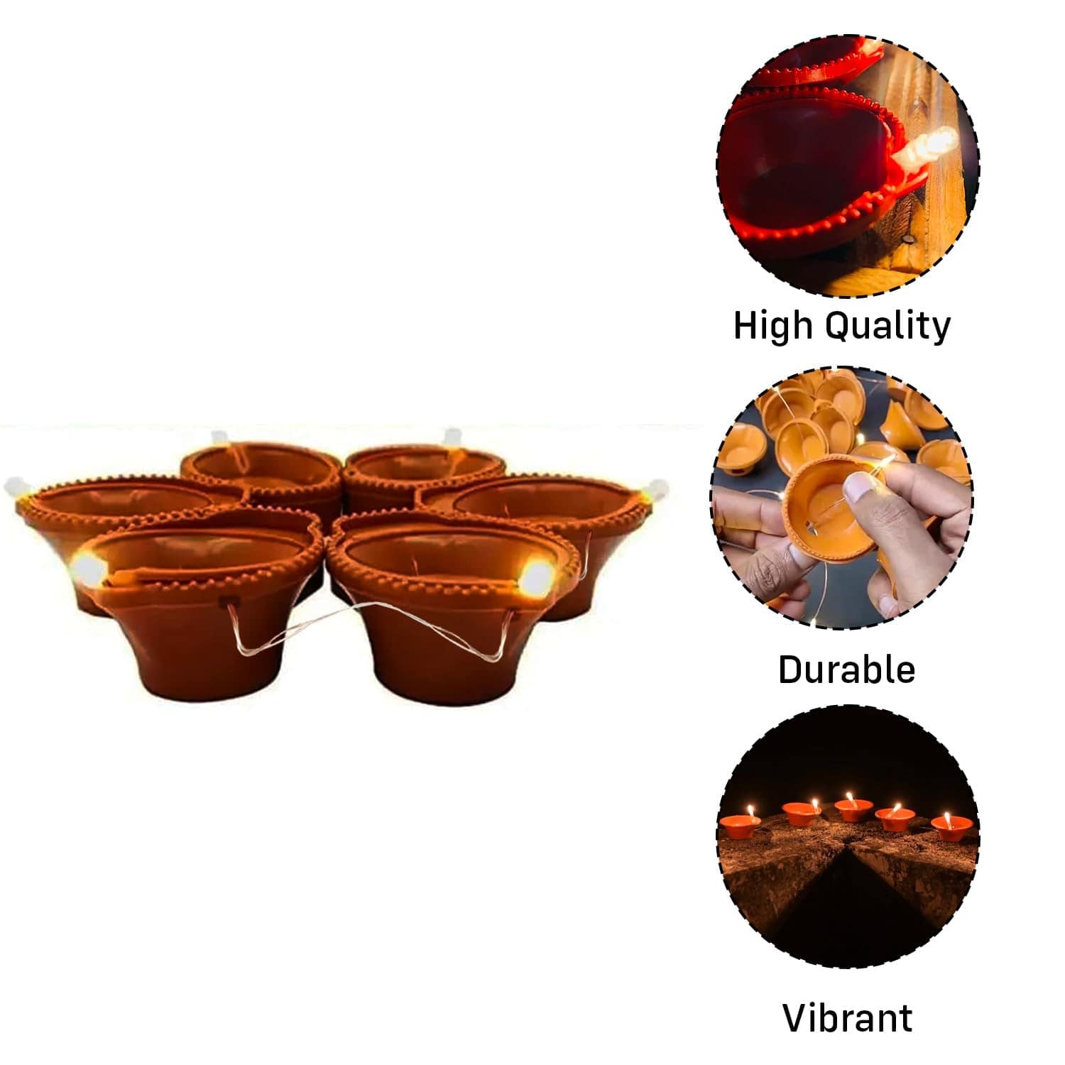 3M 14 LED Diya String Lights - Warm White Series Light for Diwali Decoration | Festival Decorative Lights - Image 4