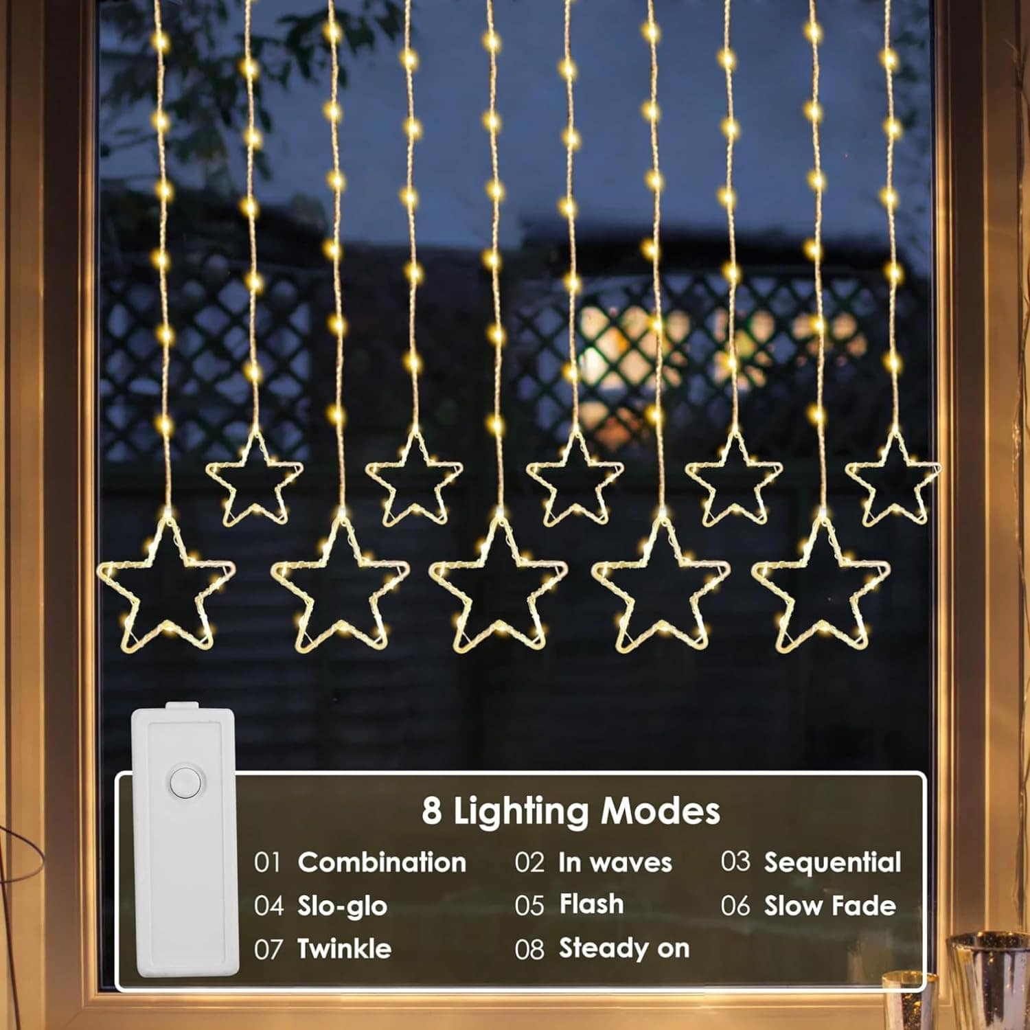 New Star Curtain 3m 5+5 Star 96 LED Warm White Lights - Image 8