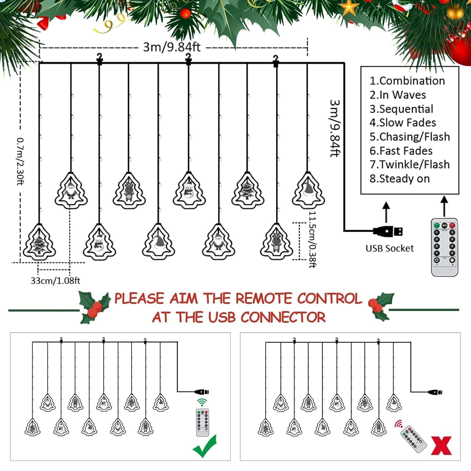 Christmas Curtain Lights Multicolor 96 LED 3 Meter - Tree Design String Lights with 8 Modes for Home, Diwali, Wedding & Festival Decoration - Image 6