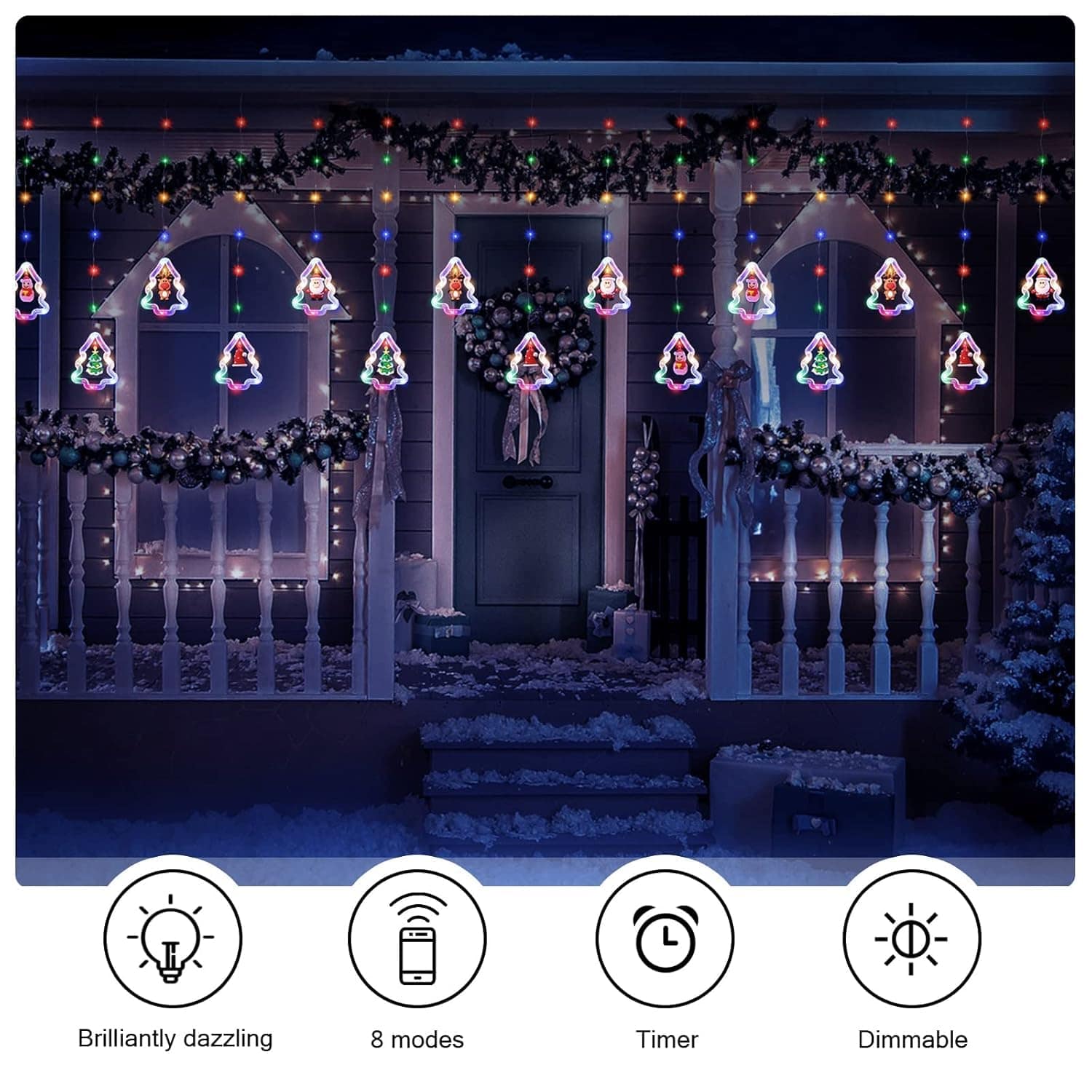 Christmas Curtain Lights Multicolor 96 LED 3 Meter - Tree Design String Lights with 8 Modes for Home, Diwali, Wedding & Festival Decoration - Image 5