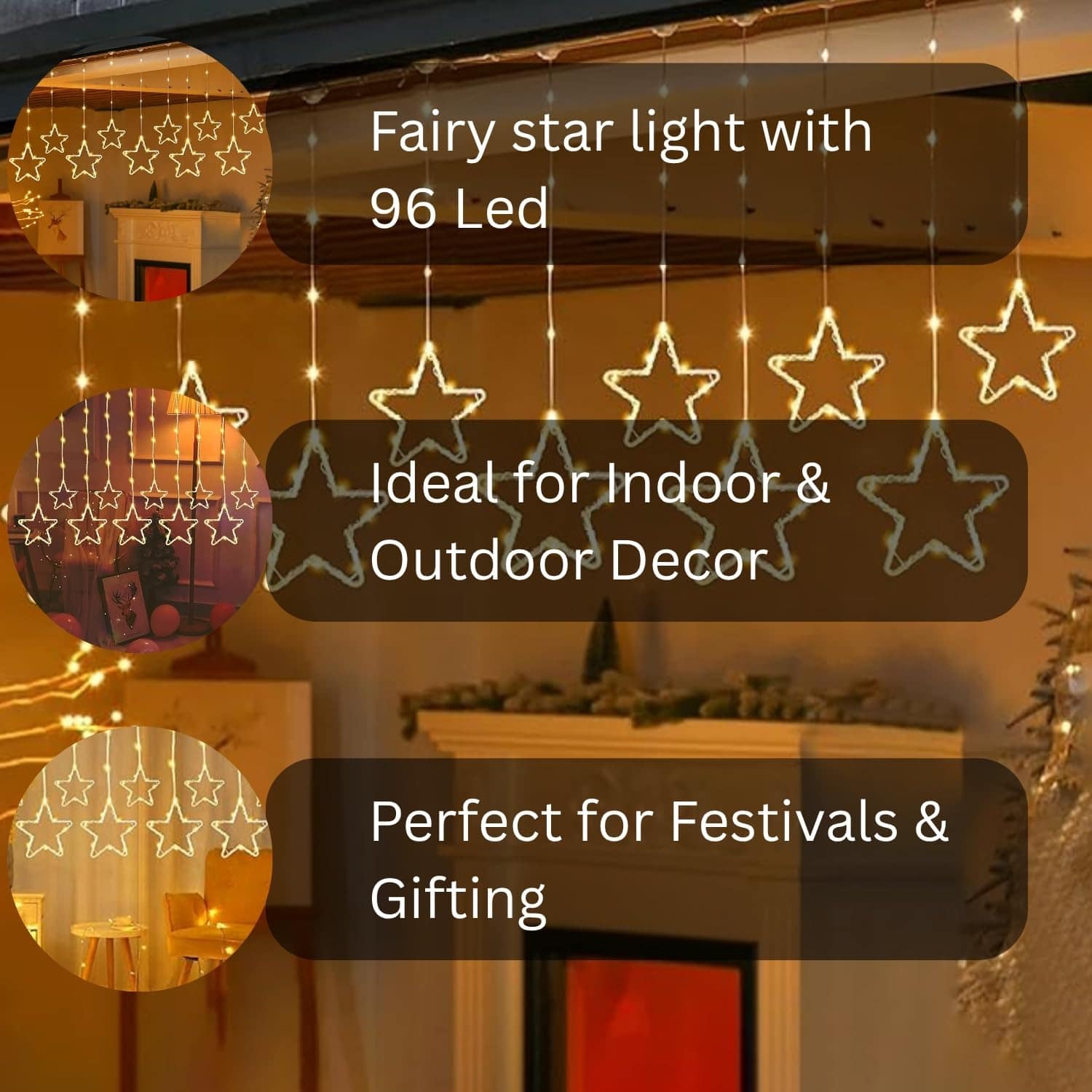 New Star Curtain 3m 5+5 Star 96 LED Warm White Lights - Image 7