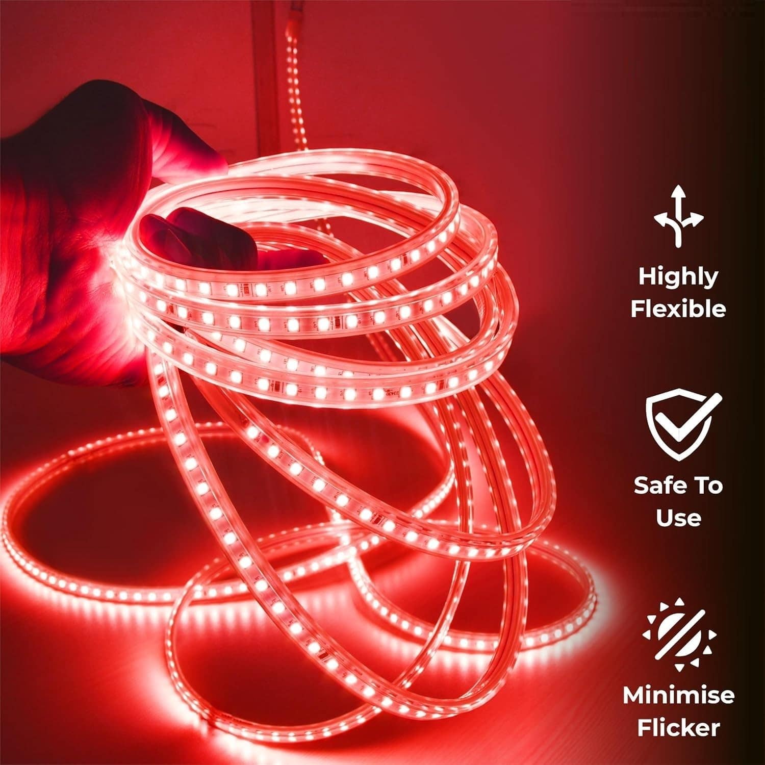 Red Rope Light Bundle 120 LED/m - High Density LED Strip Light for Outdoor & Indoor Decoration - Waterproof Flexible Lighting - Image 6
