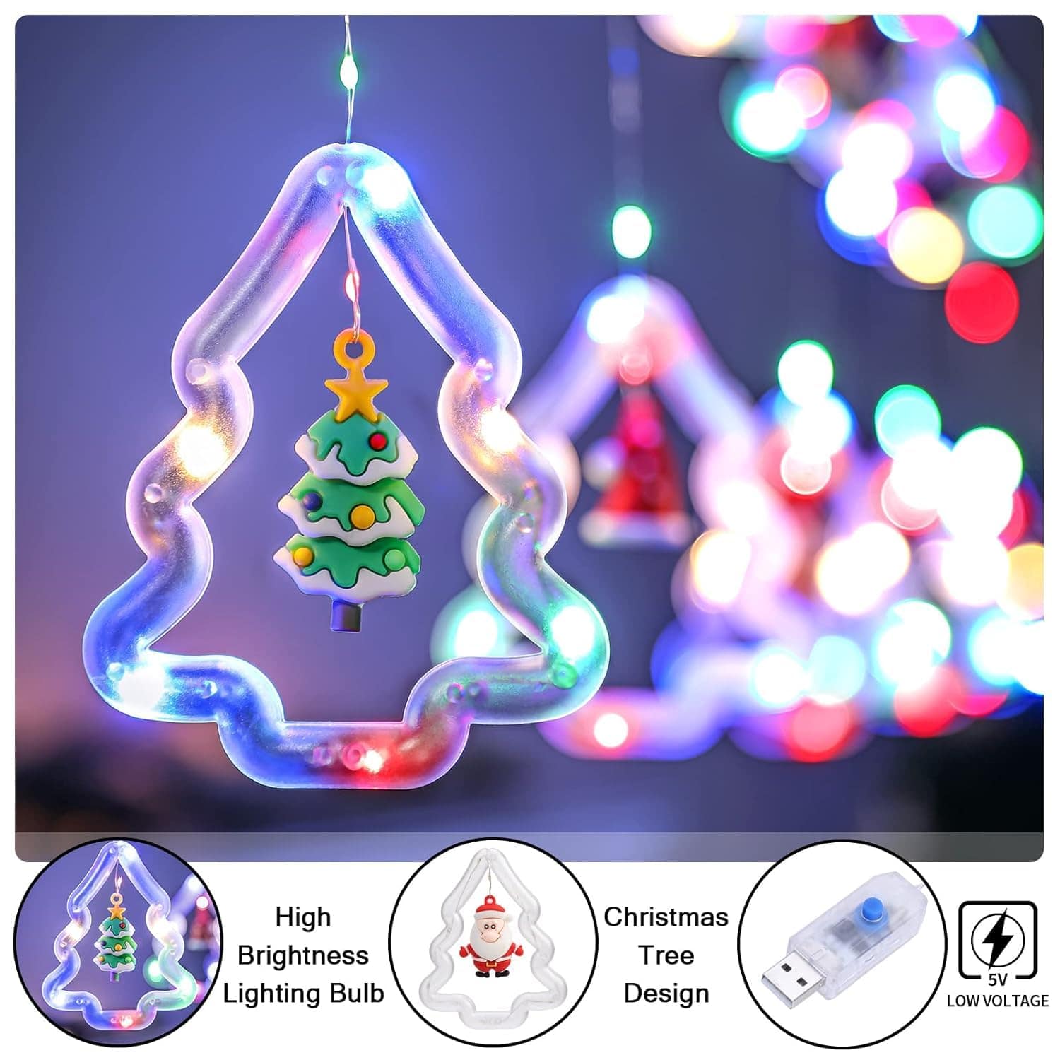 Christmas Curtain Lights Multicolor 96 LED 3 Meter - Tree Design String Lights with 8 Modes for Home, Diwali, Wedding & Festival Decoration - Image 3