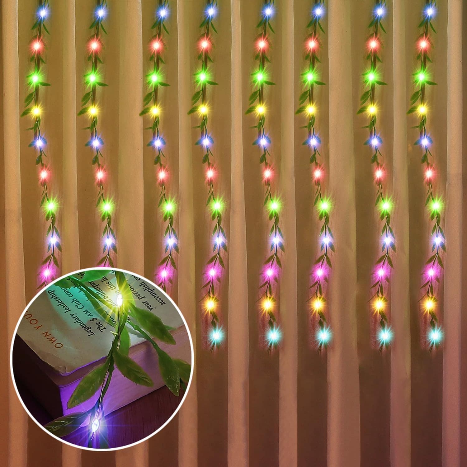 Artificial Leaf Fairy Lights 3m x 1m | 180 LED Multicolor String Lights for Home Decoration | Indoor Outdoor Curtain Lights - Image 5