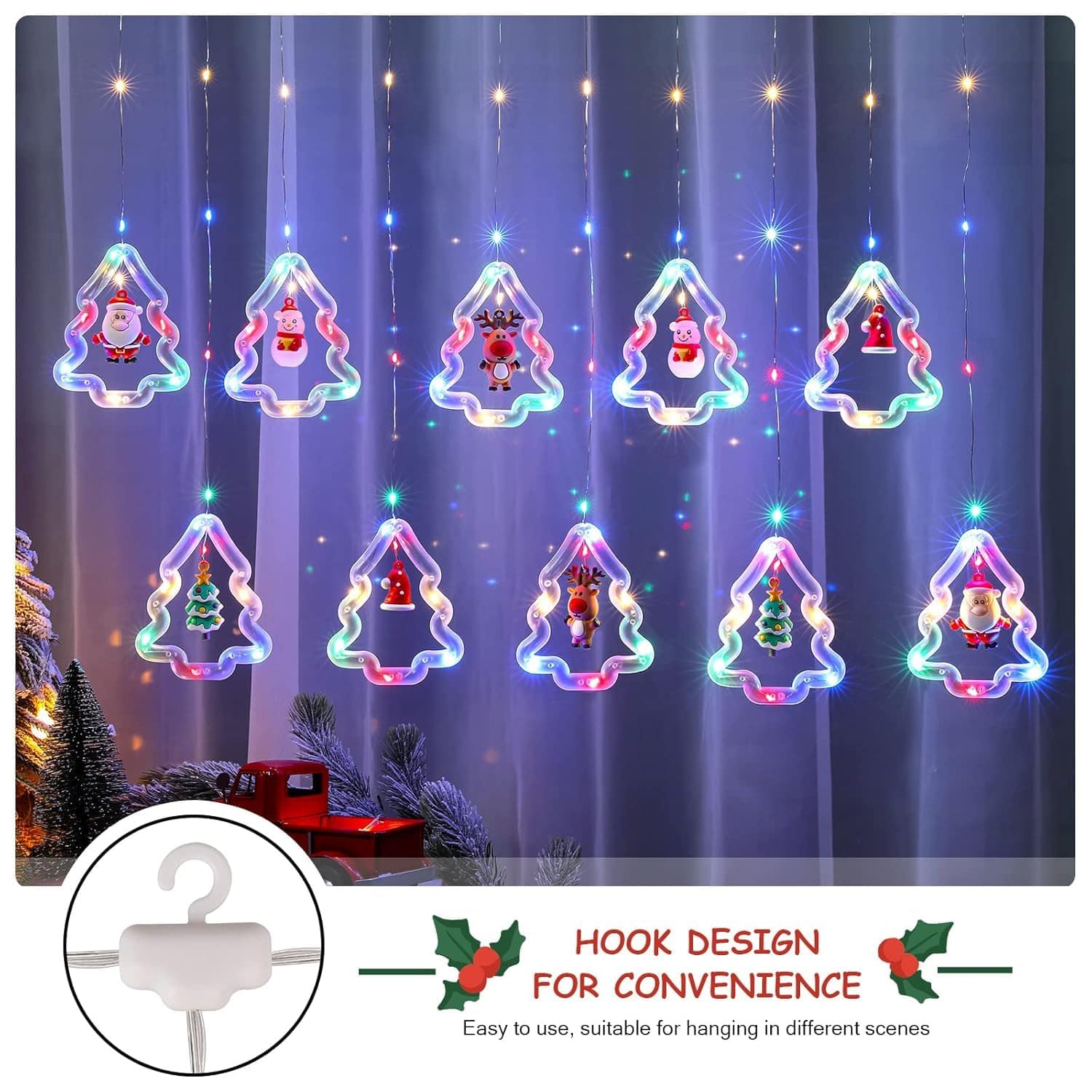 Christmas Curtain Lights Multicolor 96 LED 3 Meter - Tree Design String Lights with 8 Modes for Home, Diwali, Wedding & Festival Decoration - Image 2