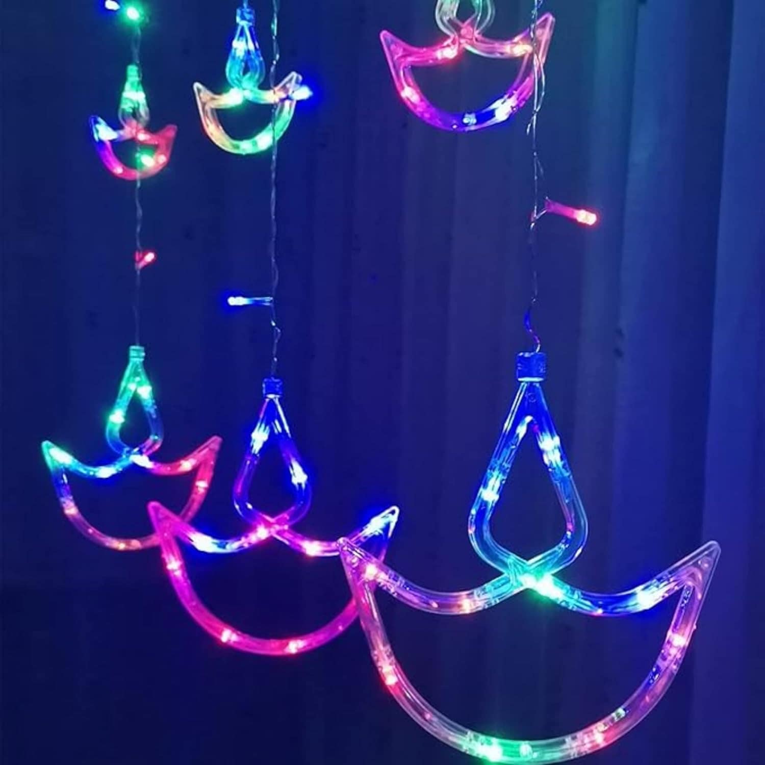 12 Diya Curtain String LED Lights for Diwali Decoration | 3 Meter Multicolor Plug-in Fairy Lights with 108 LEDs & 8 Modes | Festival & Home Decor - Image 2