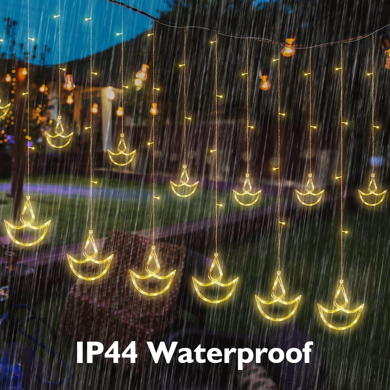 12 Diya Curtain String LED Lights for Diwali Decoration | 3 Meter Warm White Plug-in Fairy Lights with 108 LEDs & 8 Modes | Festival & Home Decor - Image 4