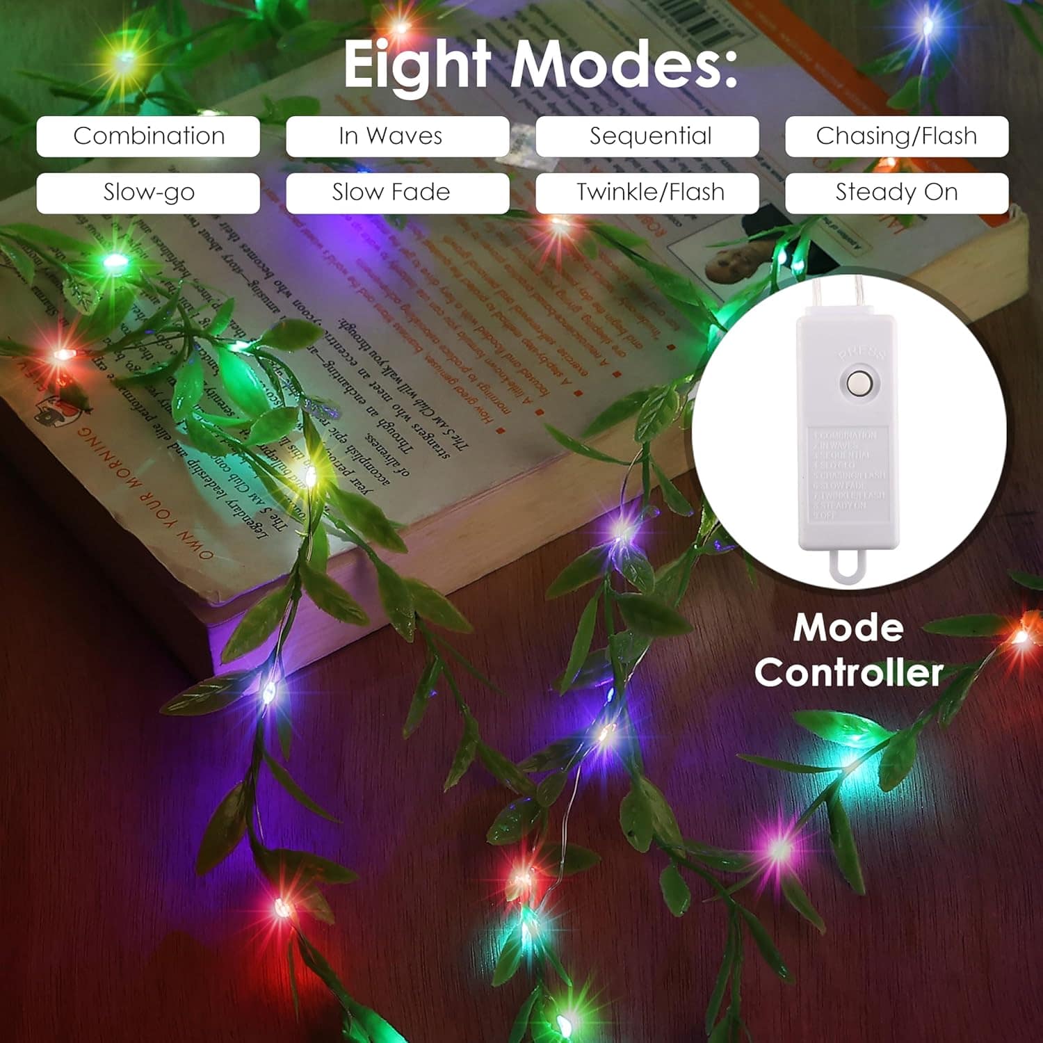 Artificial Leaf Fairy Lights 3m x 1m | 180 LED Multicolor String Lights for Home Decoration | Indoor Outdoor Curtain Lights - Image 8