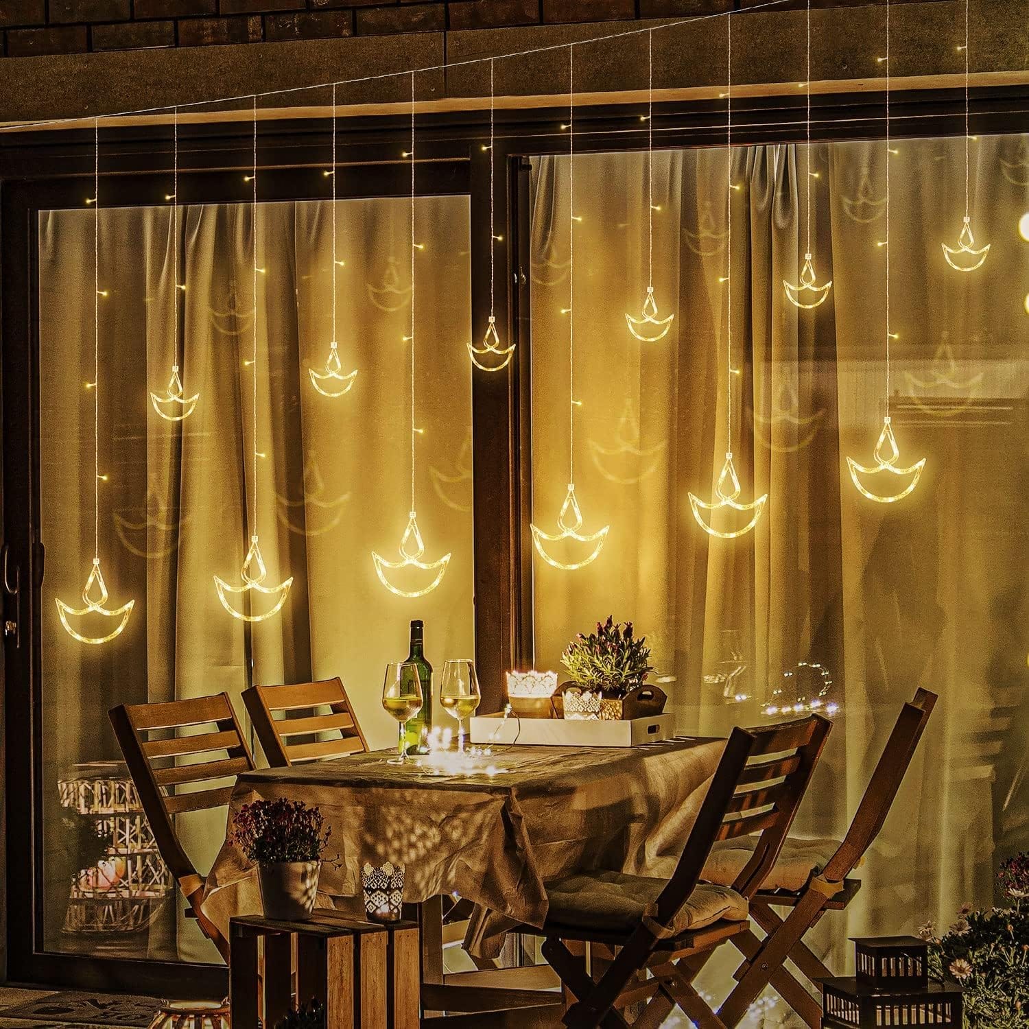 12 Diya Curtain String LED Lights for Diwali Decoration | 3 Meter Warm White Plug-in Fairy Lights with 108 LEDs & 8 Modes | Festival & Home Decor - Image 7