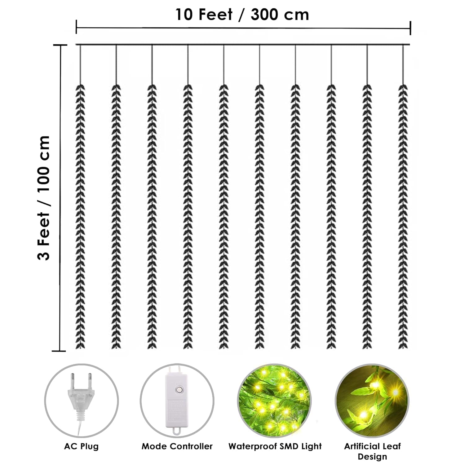 Artificial Leaf 3x1m 180 LED's Warm White Fairy Lights - Image 8