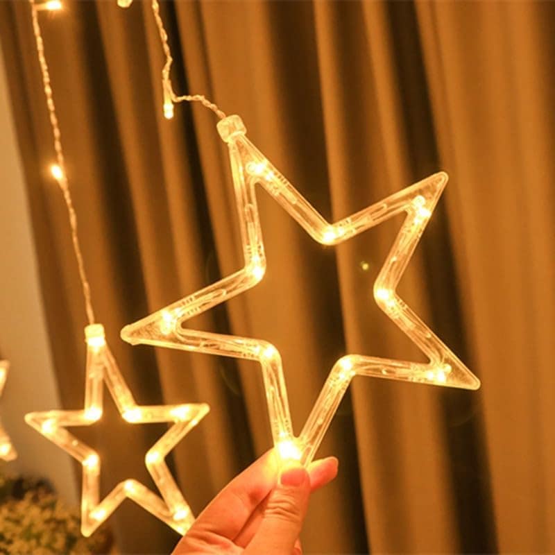 Star Curtain String Lights 3M LED Warm White - 108 LED 12 Stars Decorative Lights for Bedroom Wedding Party Diwali Christmas - Image 2